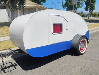 Retro Woody  Space Age custom Built Tear Drop Trailer Camper Summer Camping Style