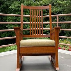 Mission Style Solid Wood Frame Leather Rocking Chair