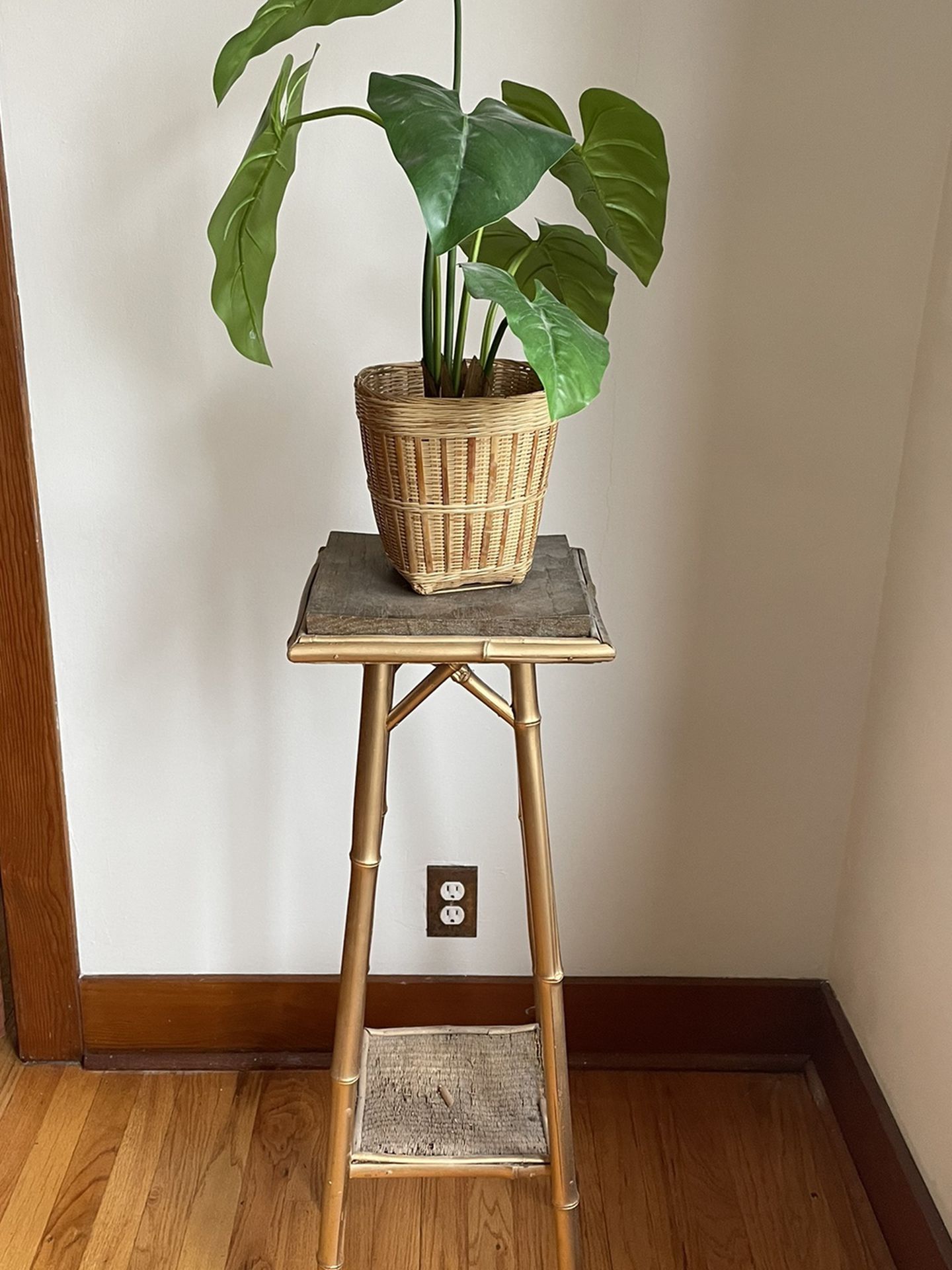 Gold Bamboo Plant Stand + Fake Plant