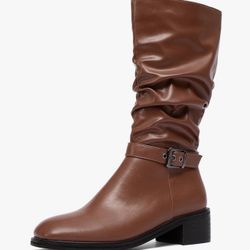 Brown Slouchy Mid-Calf Boots – Size 7.5 (NEWBELLA, Brand New)