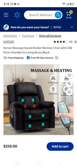 Korser Massage Swivel Rocker Recliner Chair Black