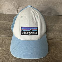 Patagonia Mountain Baseball Cap Hat Mesh Blue Snapback White
