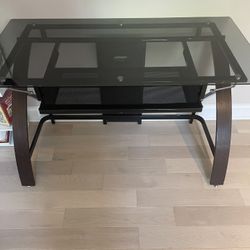 Glass Computer Desk With Pull Out Keyboard Tray