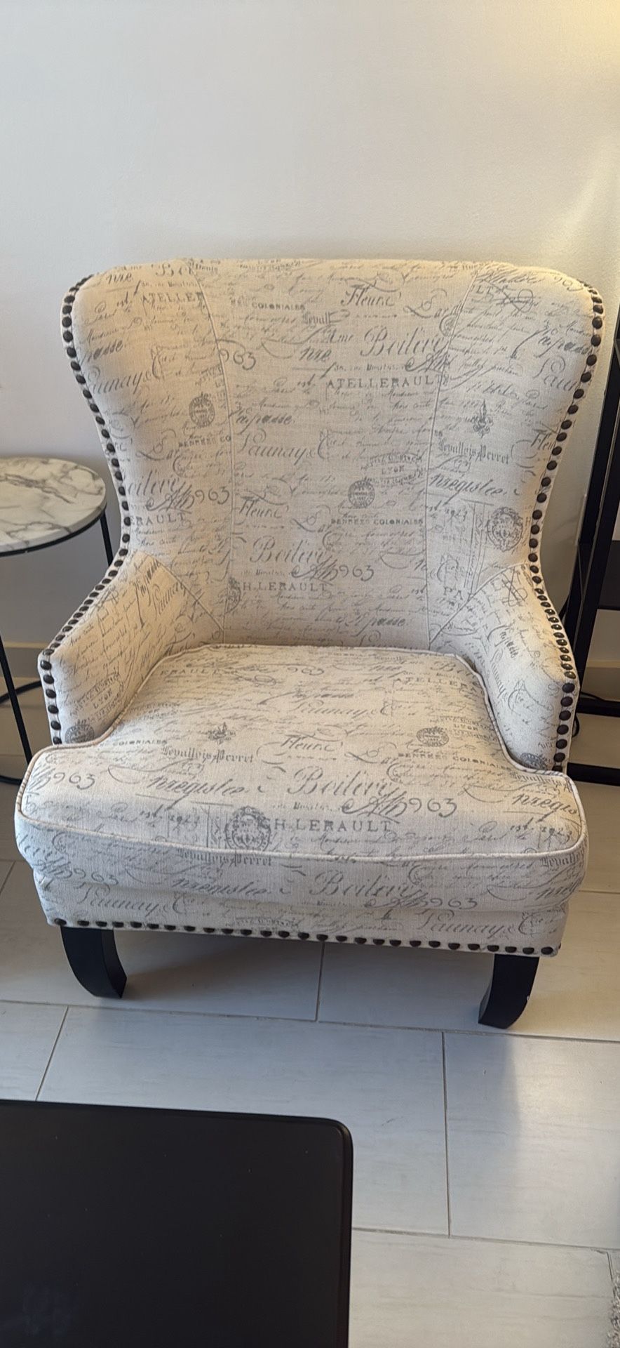 Vintage French Script Accent Chair – Good Condition