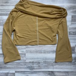 New Lelis Collection Cropped Long Sleeve Cowl Neck Sweater Size Small Mustard  