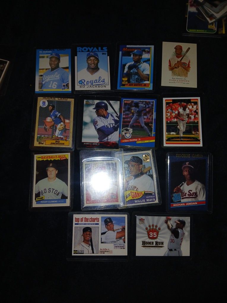 14 baseball cards, bojackson Willie Mayes.Michael jordan kingriffin junior