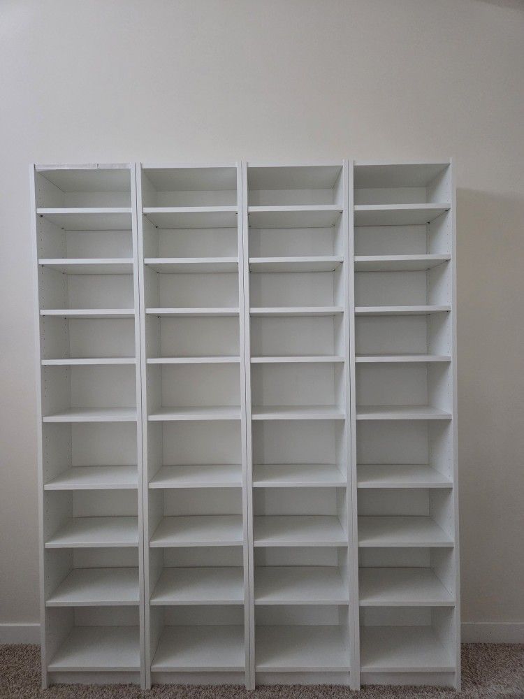 4 White Billy Bookcases - 36 Shelves