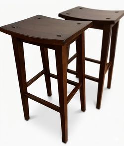 🪑 Pier 1 Imports Solid Wood Saddle Seat Bar Stools — Set of 2 | Discontinued  $60 for the set