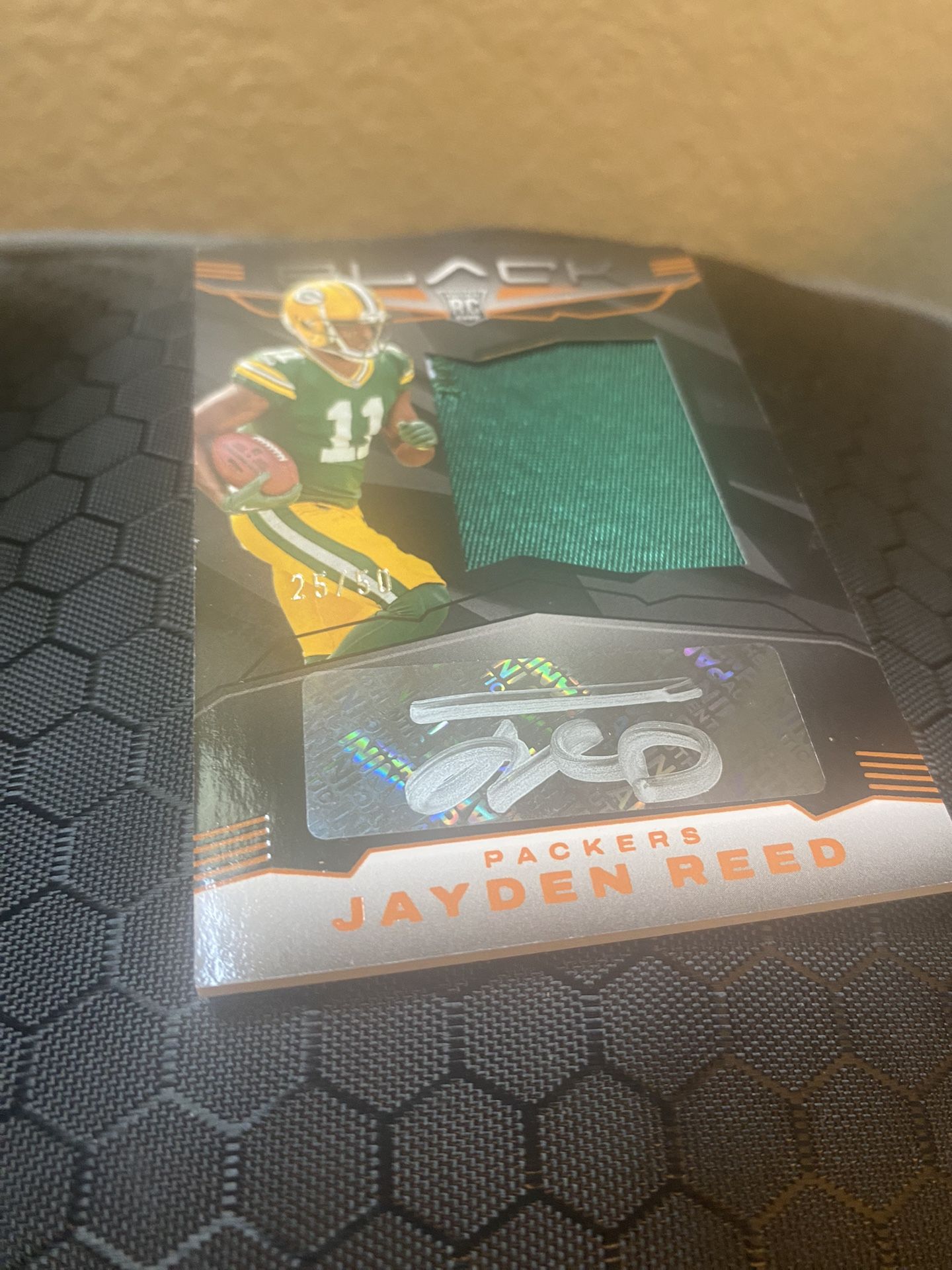 panini jayden reed black 25/50 no. 228 green patch
