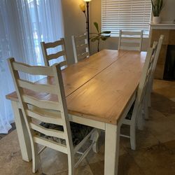 Farmhouse dining table with six chairs