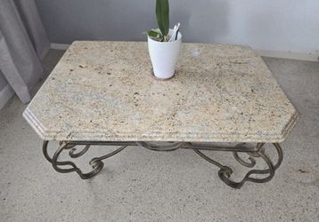 Granite Top Wrought Iron Table Set w/ Matching Mirror