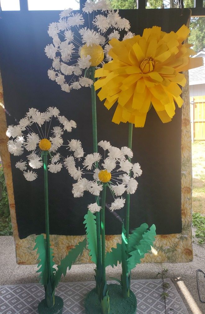 Handmade Giant Dandelion Standing Flowers Trio Or Quad