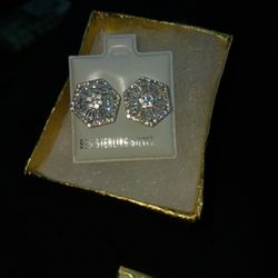 .925 Silver Earrings Diamonds 