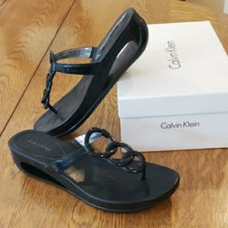 Calvin Klein Black Patent Sandals - Size 7.5M