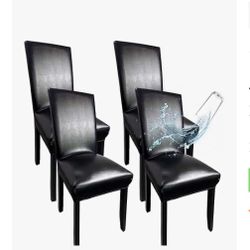 Black leather, like dining room chair covers