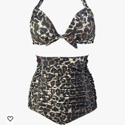 Cocoship Leopard Print High Waisted Bikini Size XL