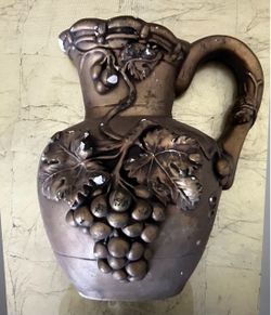 Antique large wall decor pitcher with Grape Vine Relief