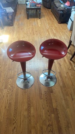 Set of 2 Modern Red Adjustable Swivel Bar Stools