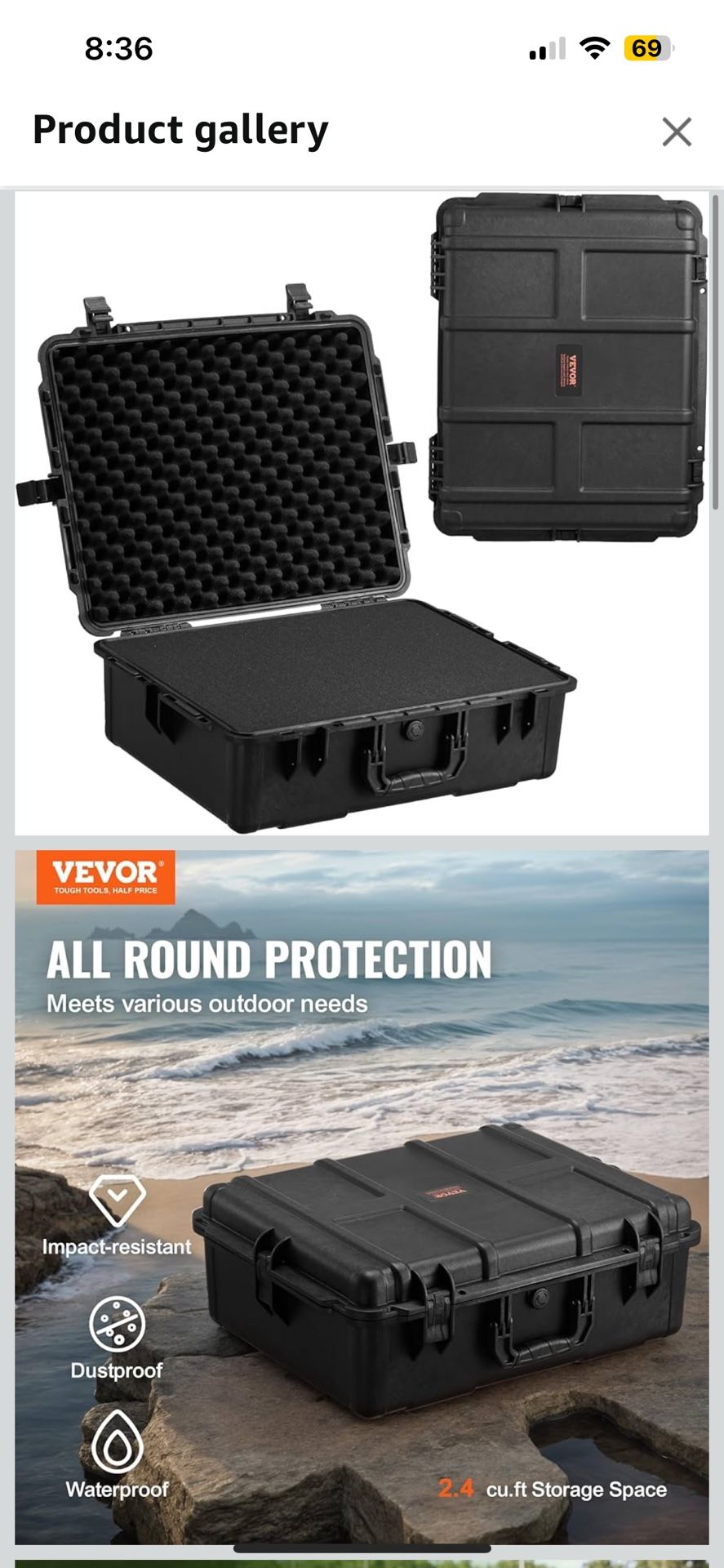 VEVOR Weatherproof Hard Case, Heavy Duty Protective Dry Box with Pre-cut Foam, and Retractable Pull Handles for Travel, Hunting, Military, Tactical, I