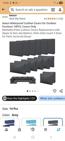 Outdoor Patio Cushion Covers 14-Piece Grey