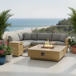 43-Inch Bamboo Fire Pit Coffee Table & Side Table Set