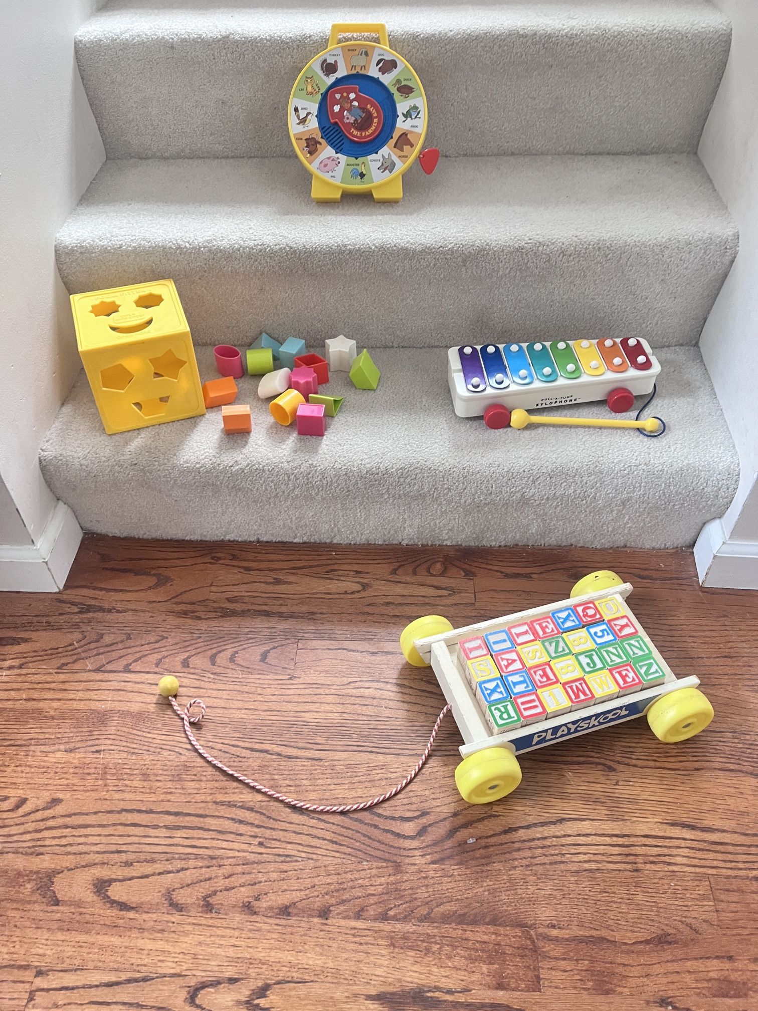 Baby Toys. Wagon With Wooden Blocks, SeeNSay, Shaper, Xylophone ($25 For All)