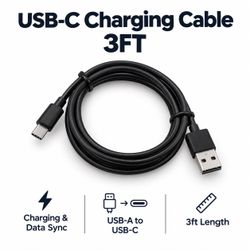 3FT USB-A to USB-C Charging Cable Black Fast Charge Data Sync Cord