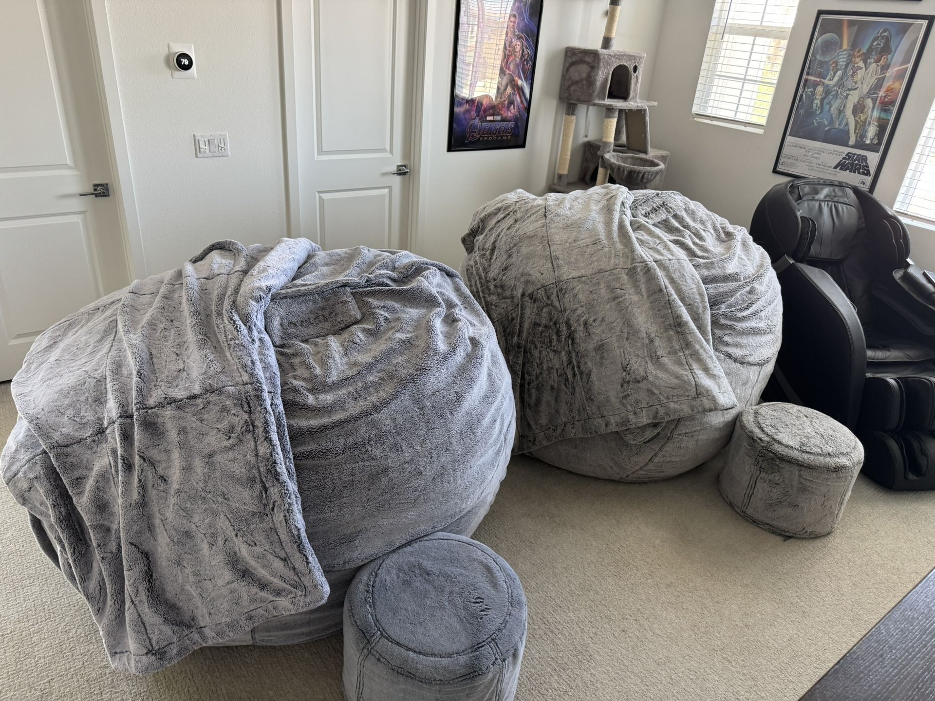 🌟 LOVESAC Supersac + Accessories – Heather Gray/Blue – Must Go by July 8 – $400 Each or $700 for Both 🌟