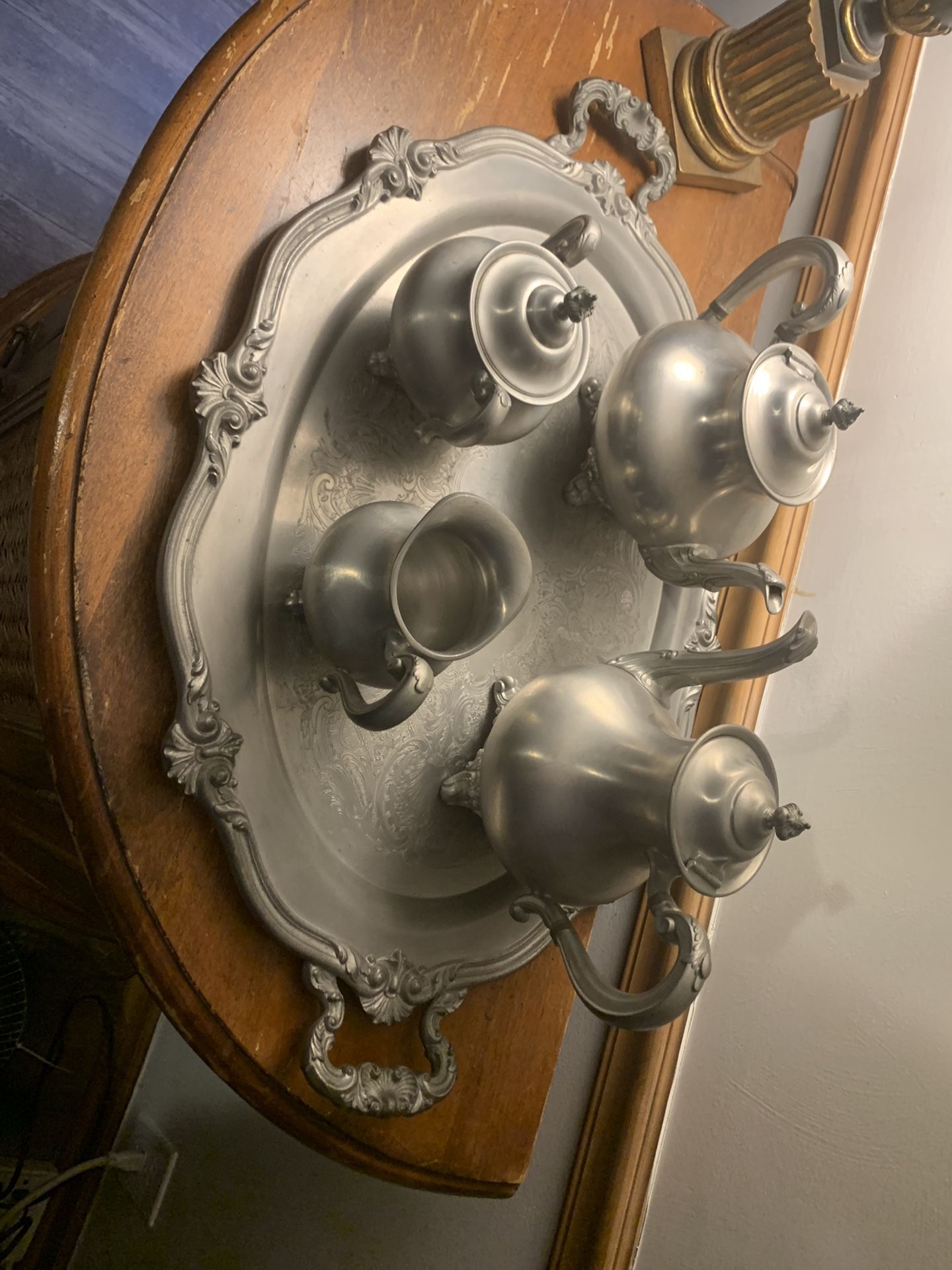 Antique Tea/Coffee 5 pc Pewter Set