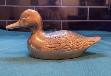 Vintage Solid Brass Duck With Feather Details 