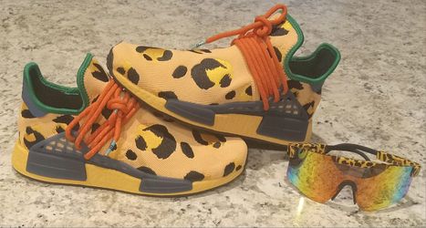 100% AUTHENTIC Men's adidas NMD Hu PHARRELL Animal Print Leopard Pulse Amber size 8.5 BRAND NEW DS $60