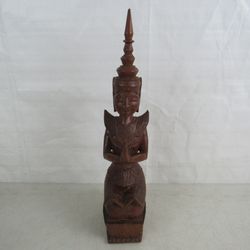 Thai Buddha Praying Kneeling Hand Crafted Wood Sculpture 17" Tall


