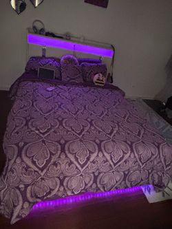 Queen bed with led and storage