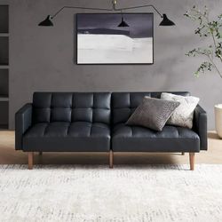 Black Faux Leather Couch 🛋️ Folds Down Into A Bed 🛏️ New In Box 📦 