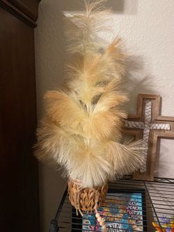 Boho Faux Pampas Grass Tabletop Tree in Woven Basket