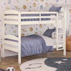 Solid Wood Twin-over-Twin Convertible Bunk Bed, Vanilla