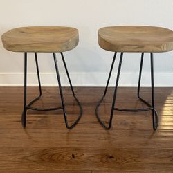 Restoration Hardware 1950s Oak Tractor Seat Counter Stools (2 stools)