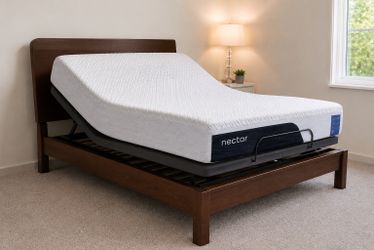 Queen Bedroom Bundle – Nectar classic memory foam  Mattress + Adjustable Base + Solid Wood Bed Frame