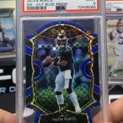 Jalen Hurts 2020 Prizm Die Cut Blue Prizm ROOKIE CARD PSA 9