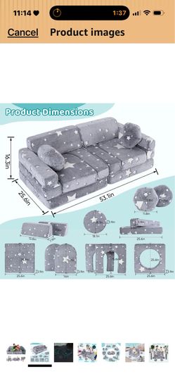 Kids Play Couch ( 13 Pieces ) - Modular Glow in the Dark Star Design for Bedroom and Playroom ( used once )