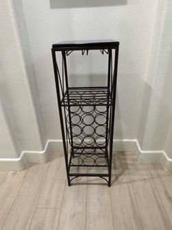 Home Dining/Bar Wine Rack Black with Granite Top. 14”W x 14’L x 42”H