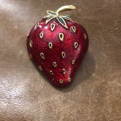 Enamel strawberry brooch