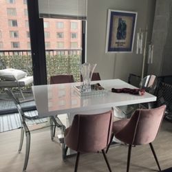 Beautiful Dining Room Table With Chrome Zigzag Design Down Base!