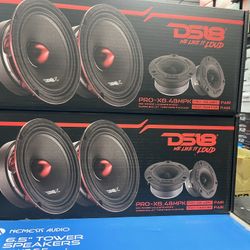 DS18 Mid and High Car Speaker Package - 2X 6.5" Midrange, 2X 1" Tweeters, Built-in Crossover