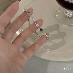 Heart Zircon Sterling Silver Bracelet Adjustable