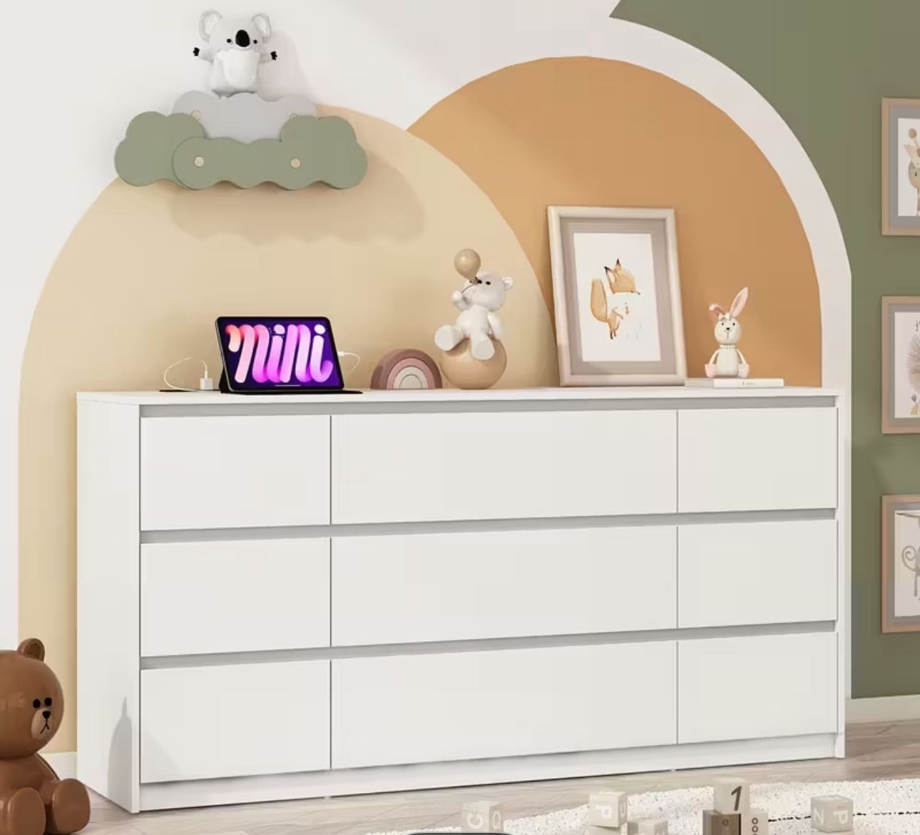 Gorgeous 9-Drawer Wood Dresser With Multiple Charging Station 🔌