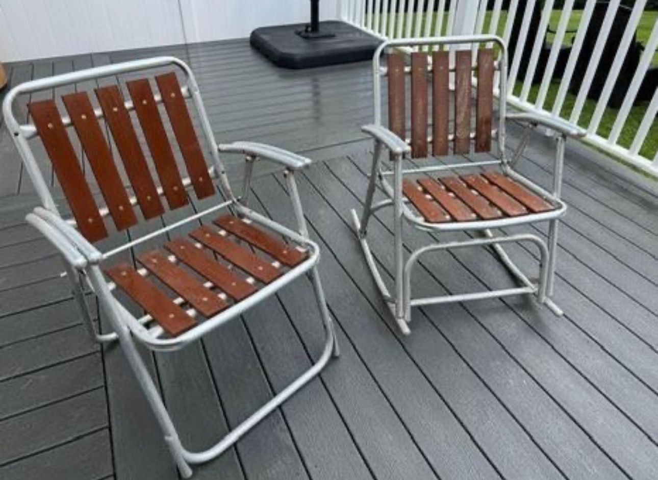 Vintage Matching 1970’s Aluminum Folding Rocking Chair & Lawn Chair