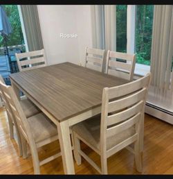 New Casual Light Brown/White Rectangular Dining Table And Chairs/ 7 Piece Kitchen-dining Set🔥 Fastest Delivery 👍