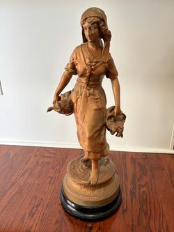 Antique Bronze-Tone Female Figurine Statue