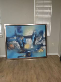 Large Modern Abstract Framed Wall Art – Blue/Silver